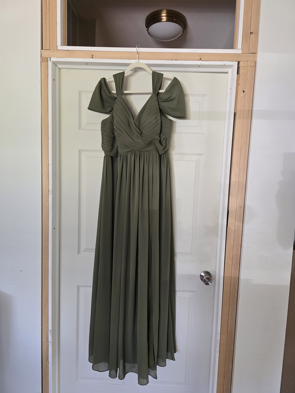 Olive Green Cold Shoulder Bridesmaid Dress With Slit